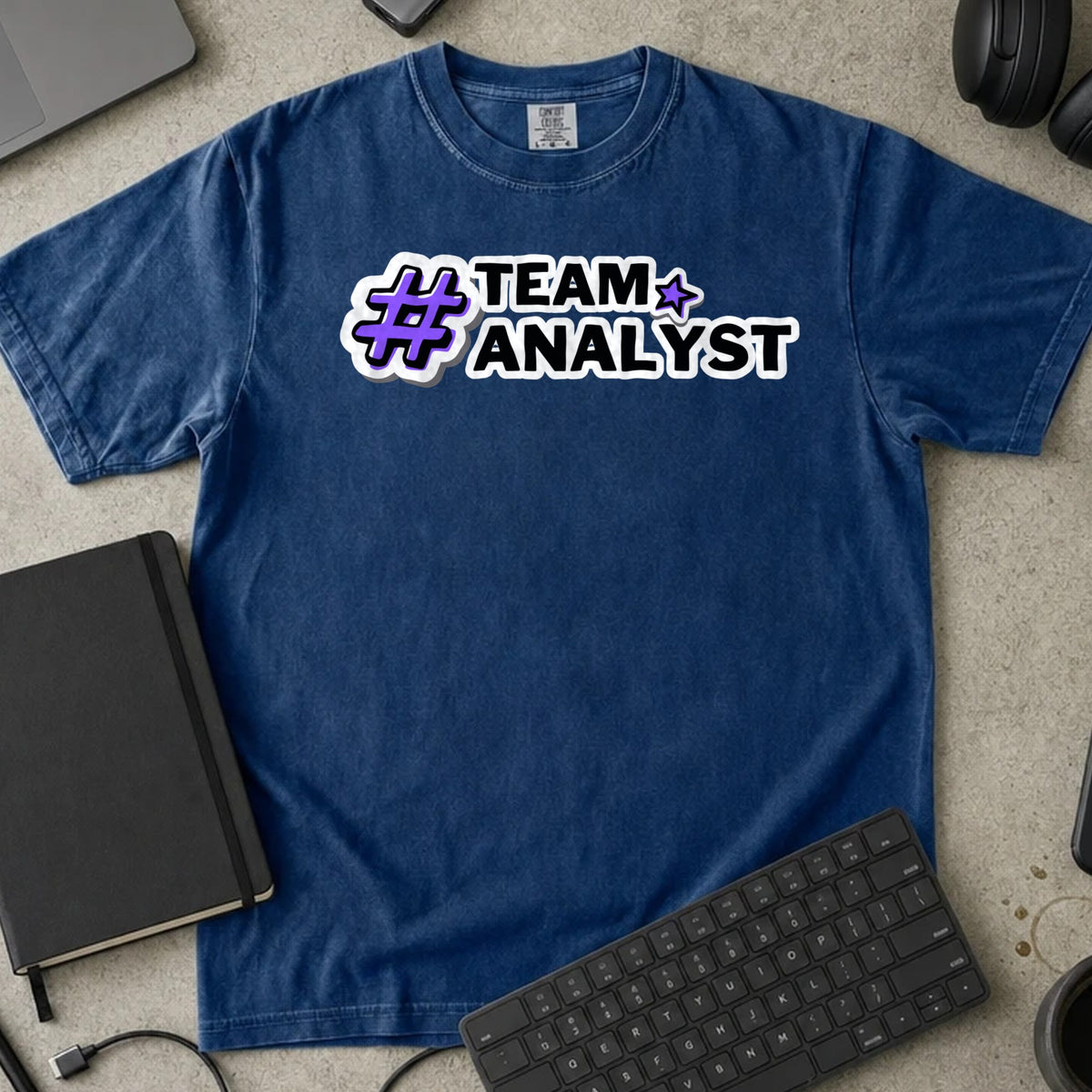 Team Analyst Shirt in True Navy, Comfort Colors 1717 tee flat lay