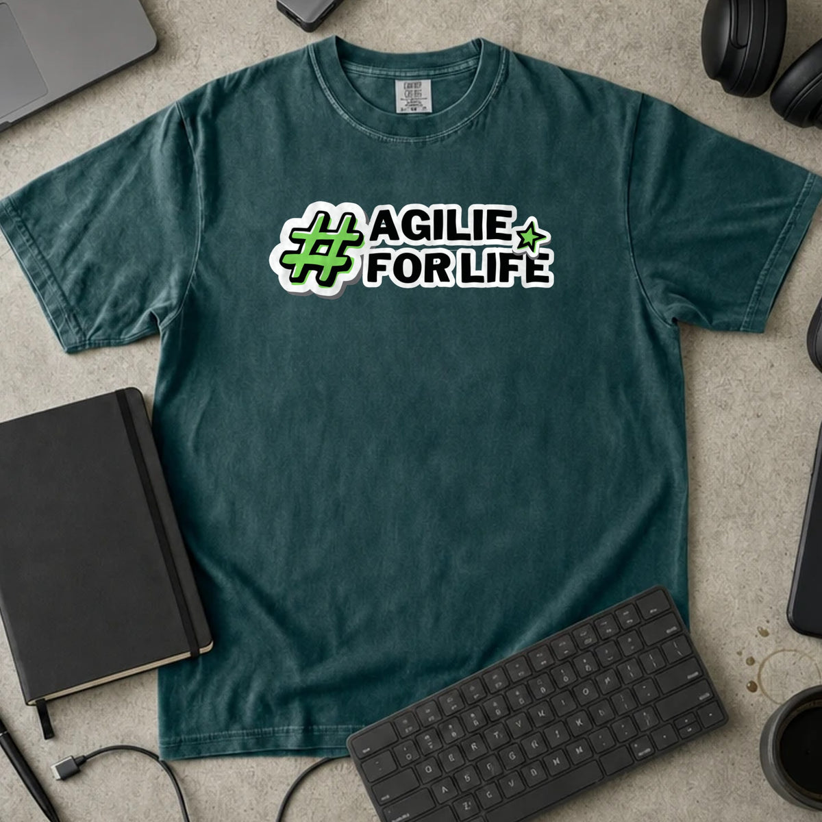 Agile For Life Shirt in Blue Spruce, Comfort Colors 1717 tee flat lay