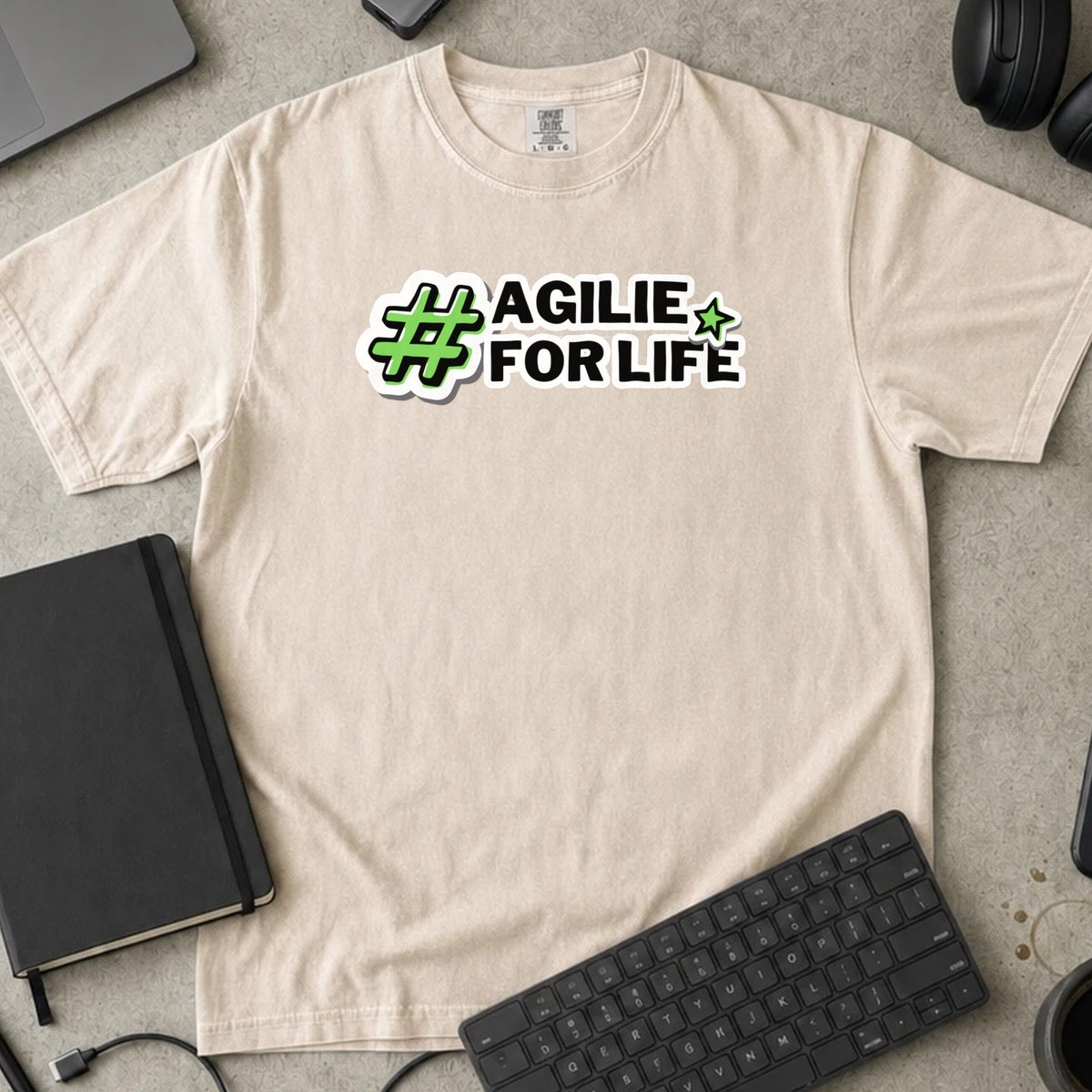 Agile For Life Shirt in Ivory, Comfort Colors 1717 tee flat lay
