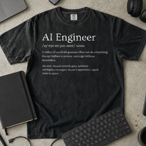 AI Engineer Definition Shirt in Black, Comfort Colors 1717 tee flat lay
