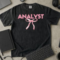 Analyst Bow Shirt in Black, Comfort Colors 1717 tee flat lay