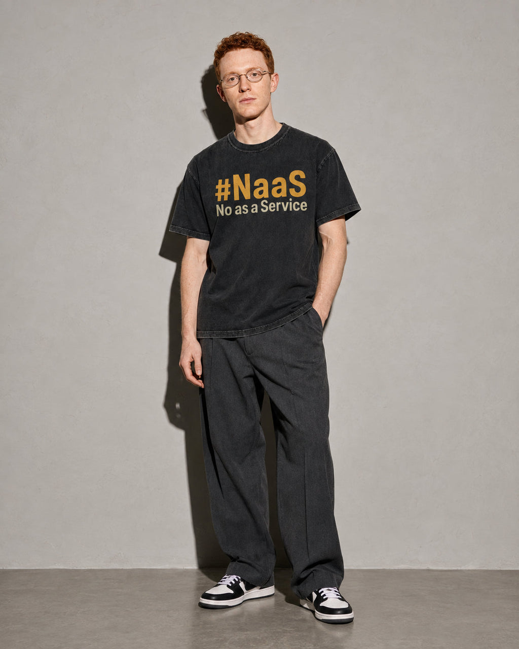 NaaS No As A Service Premium Shirt — Black Model Full Body