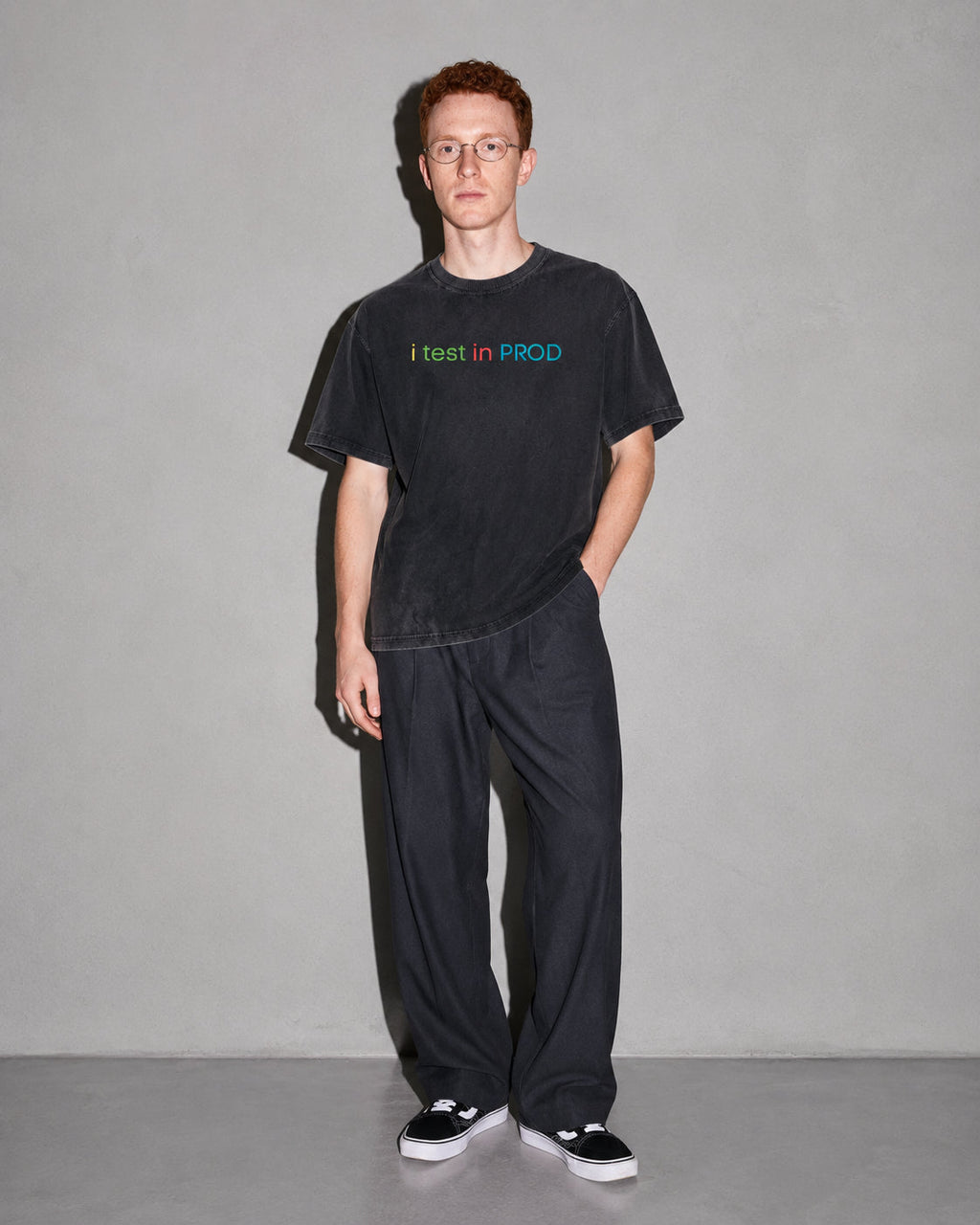 i test in PROD Premium Shirt — Black Model Full Body
