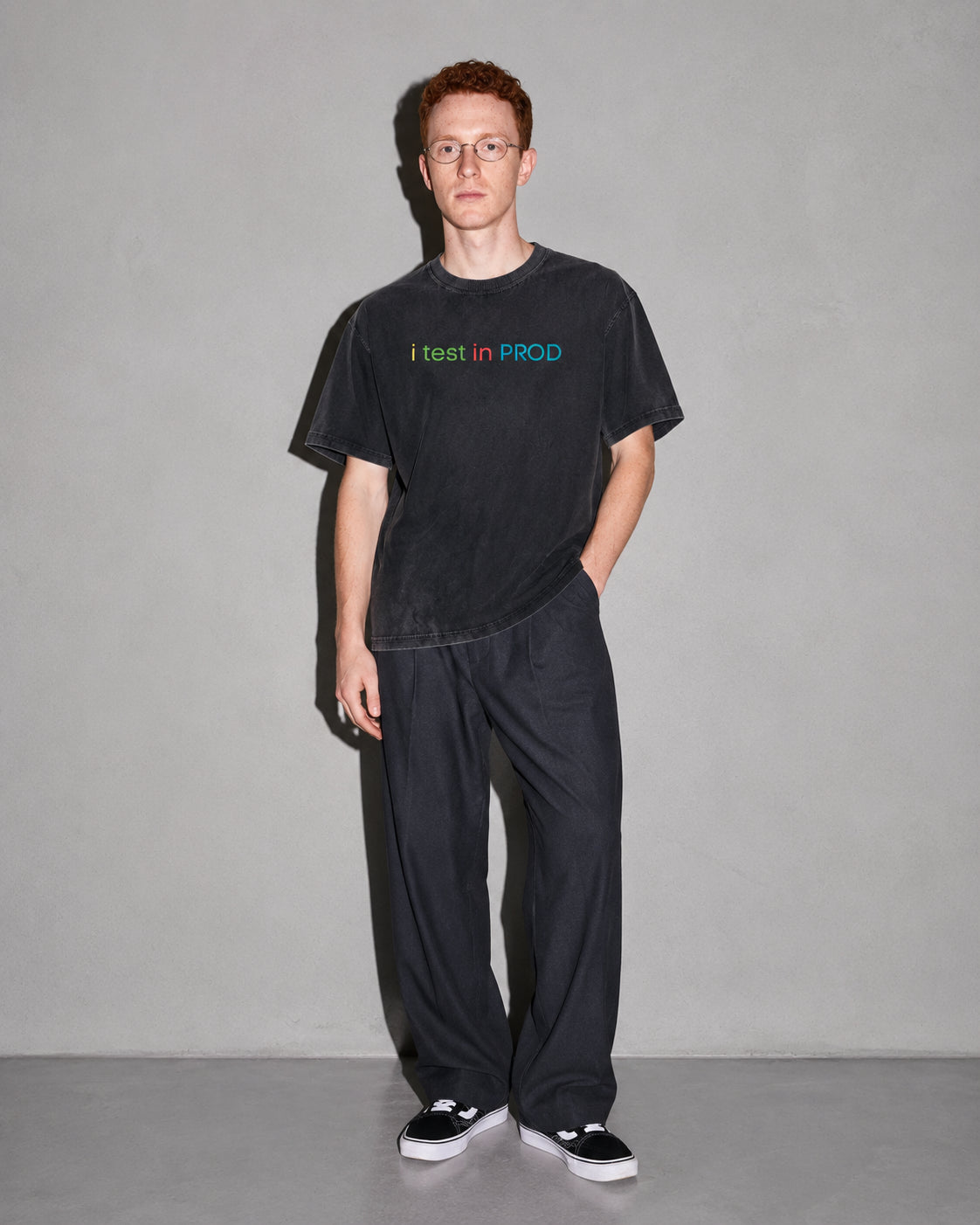 i test in PROD Premium Shirt — Black Model Full Body
