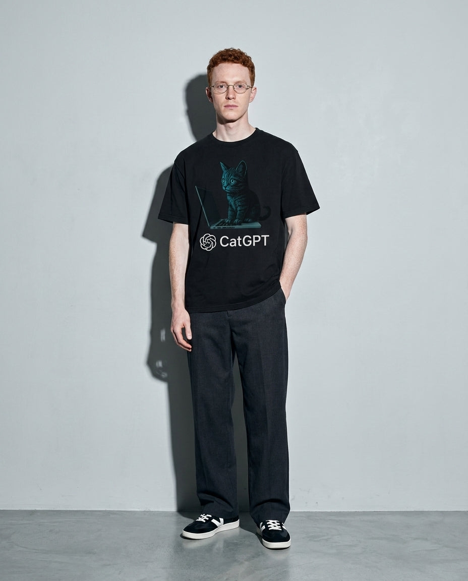 catGPT Premium Shirt — Black Model Full Body