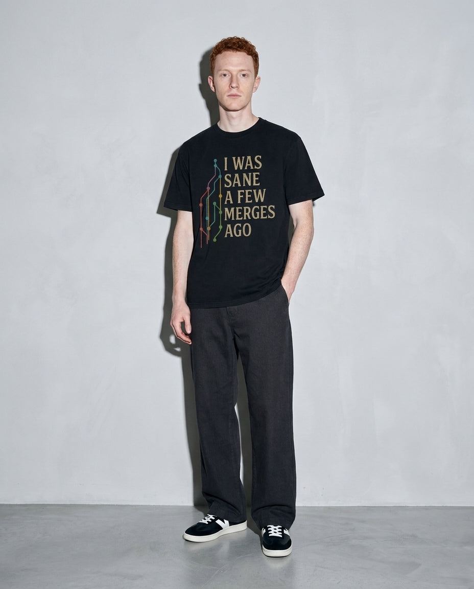 i was sane few merges ago Premium Shirt — Black Model Full Body