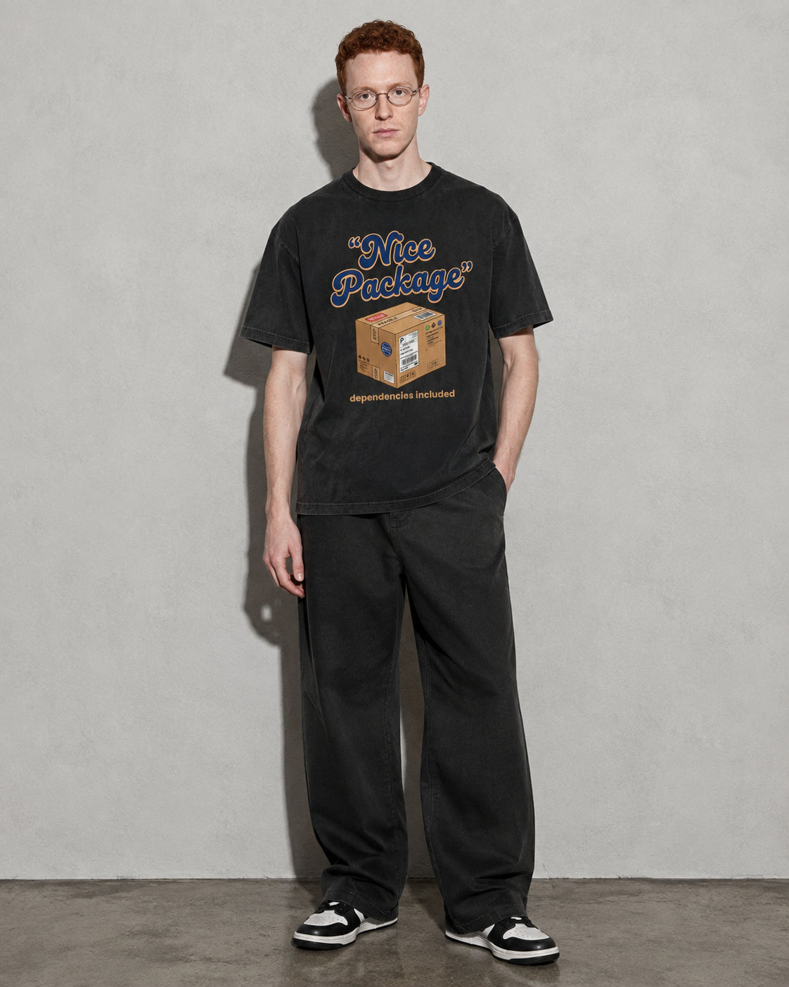 Nice Package Premium Shirt — Black Model Full Body