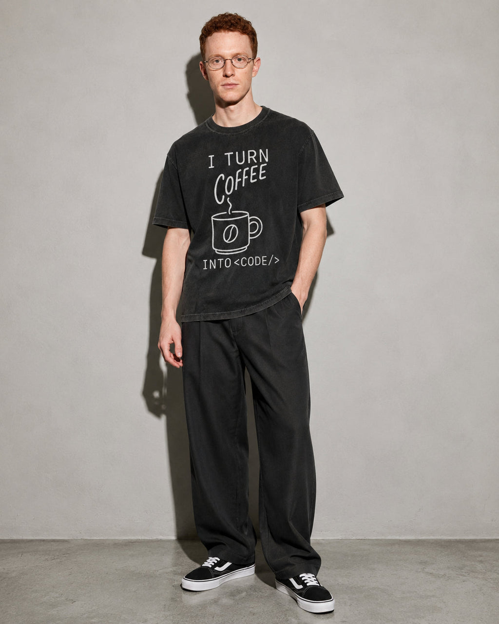 i turn coffee into code Premium Shirt — Black Model Full Body