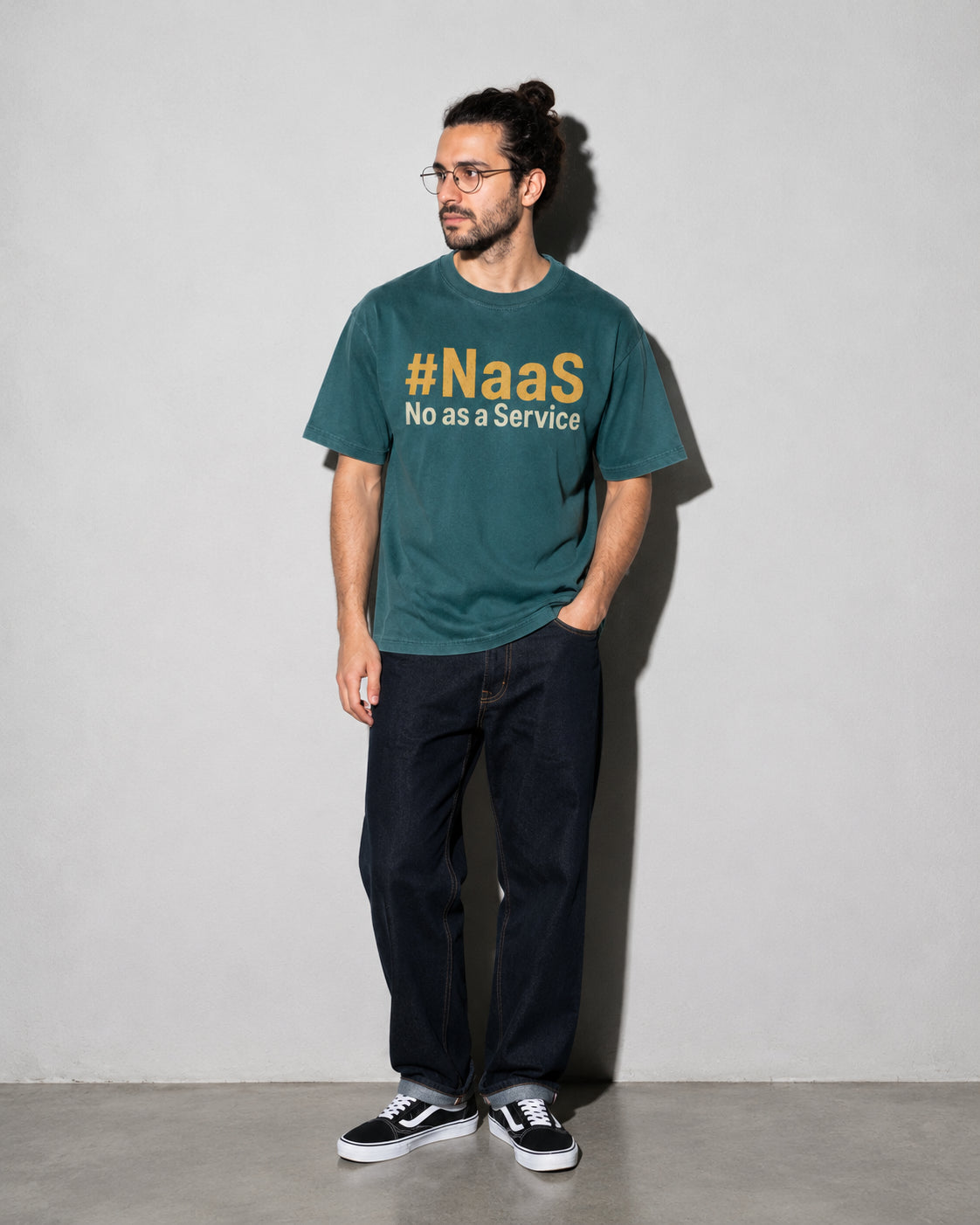 NaaS No As A Service Premium Shirt — Blue Spruce Model Full Body