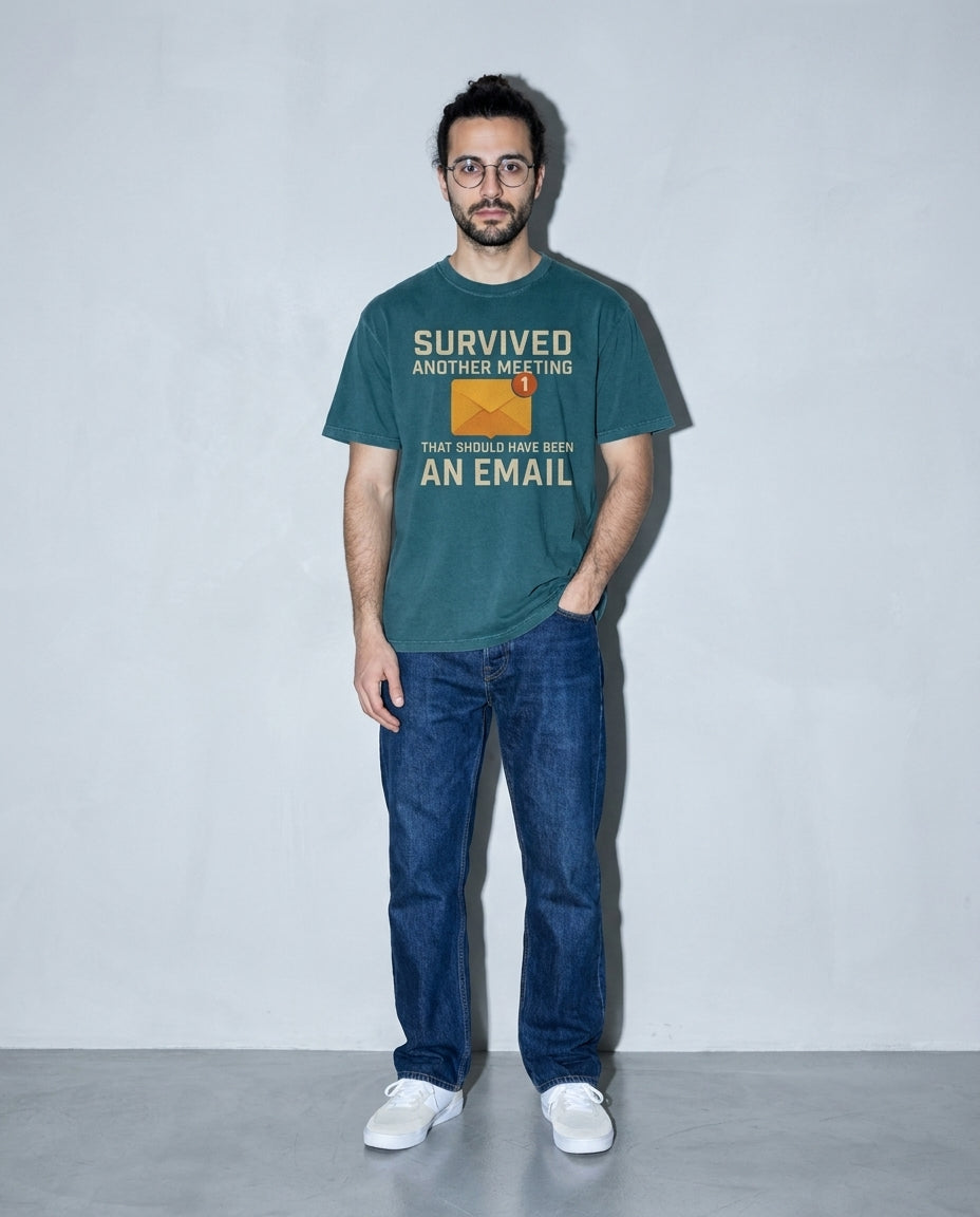survived another meeting Premium Shirt — Blue Spruce Model Full Body