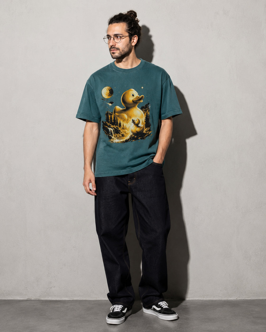Debug Duck Midnight Premium Shirt — Blue Spruce Model Full Body