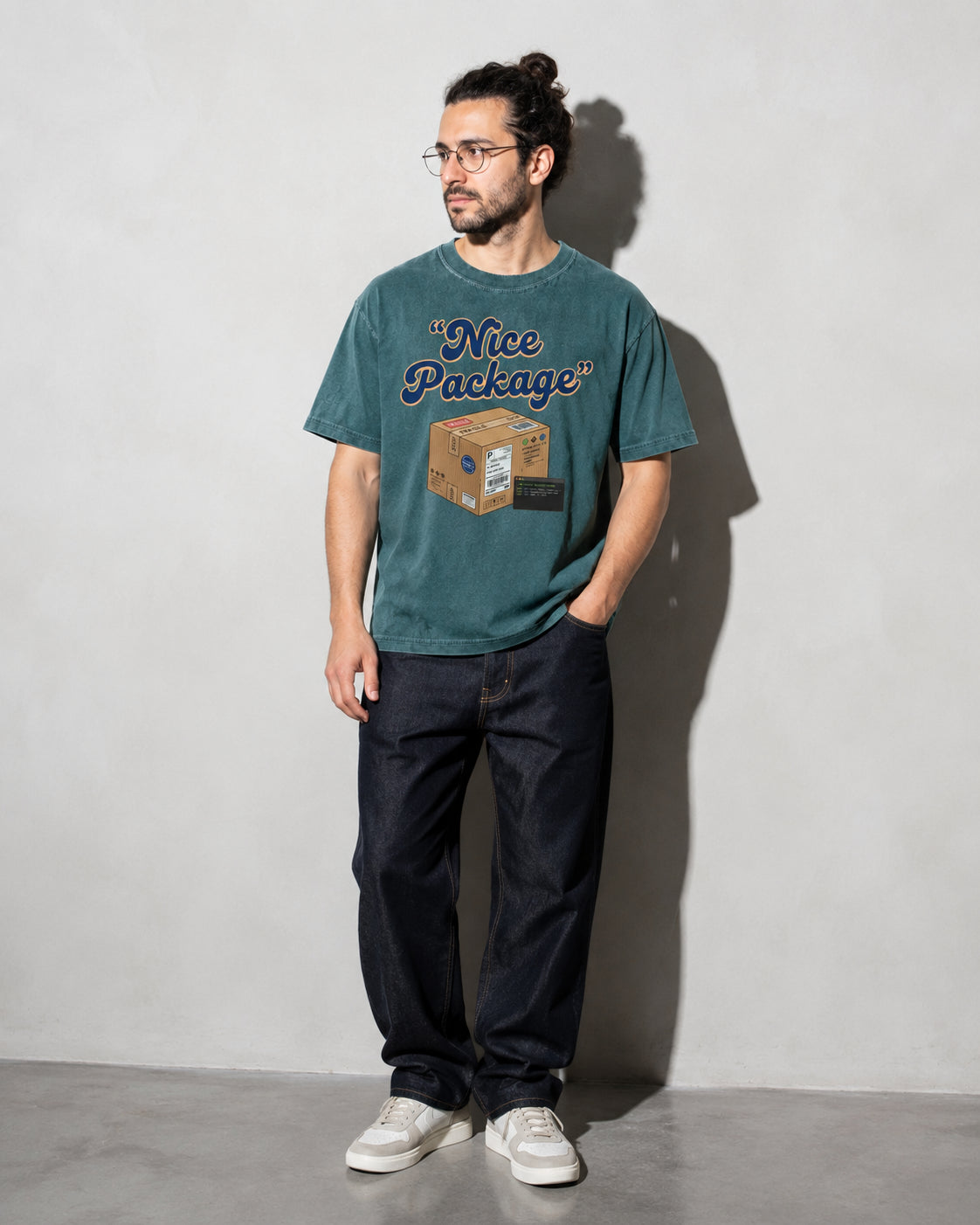 Nice Package Premium Shirt — Blue Spruce Model Full Body