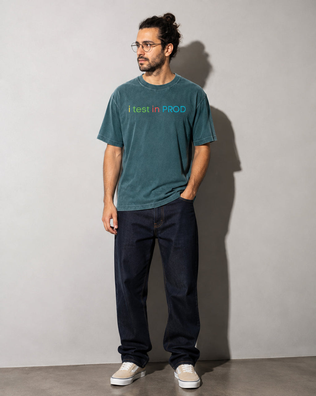 i test in PROD Premium Shirt — Blue Spruce Model Full Body