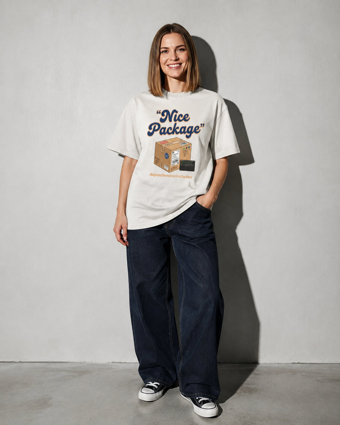 Nice Package Premium Shirt — Ivory Model Full Body