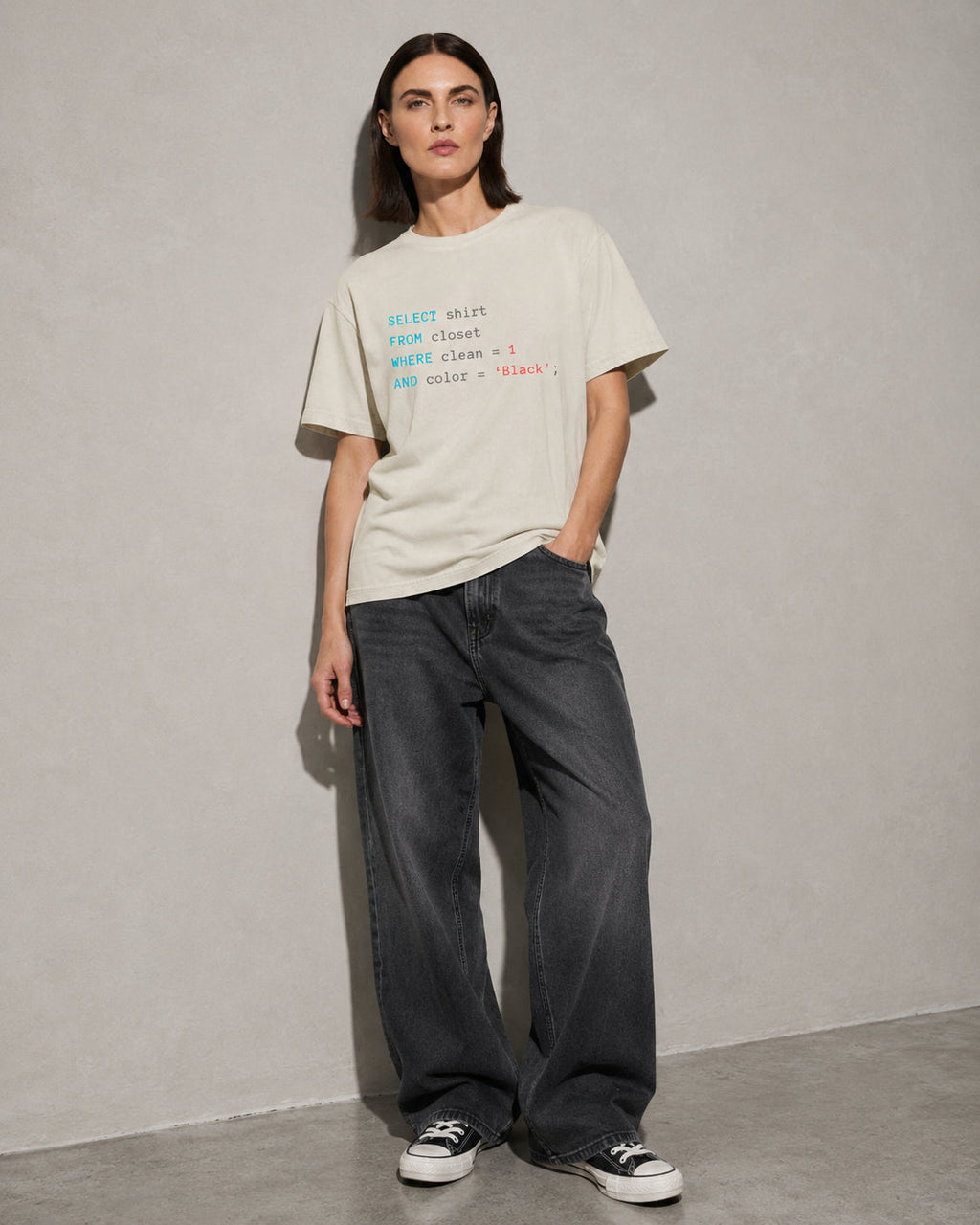 Querying my black Premium Shirt — Ivory Model Full Body
