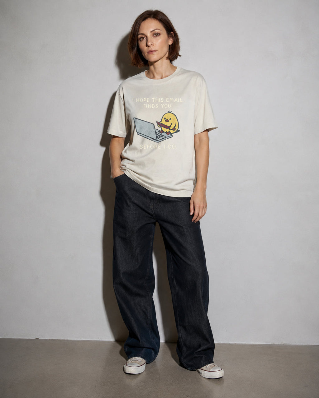 I Hope This Email Finds You Before I Do Premium Shirt — Ivory Model Full Body