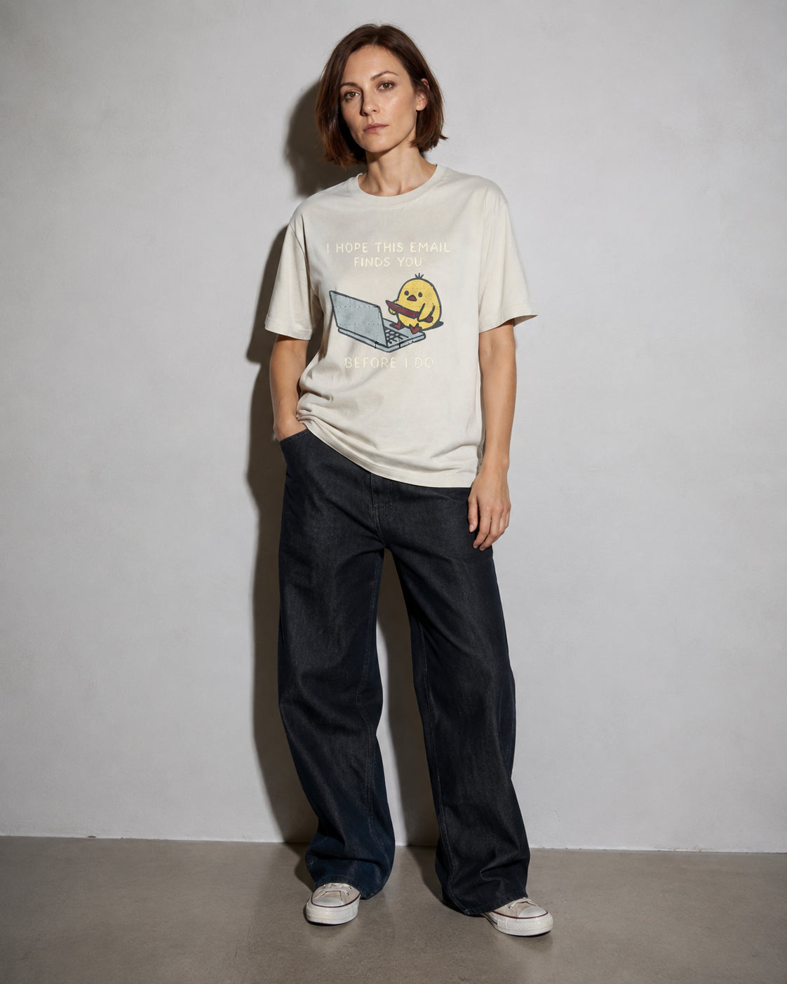 I Hope This Email Finds You Before I Do Premium Shirt — Ivory Model Full Body