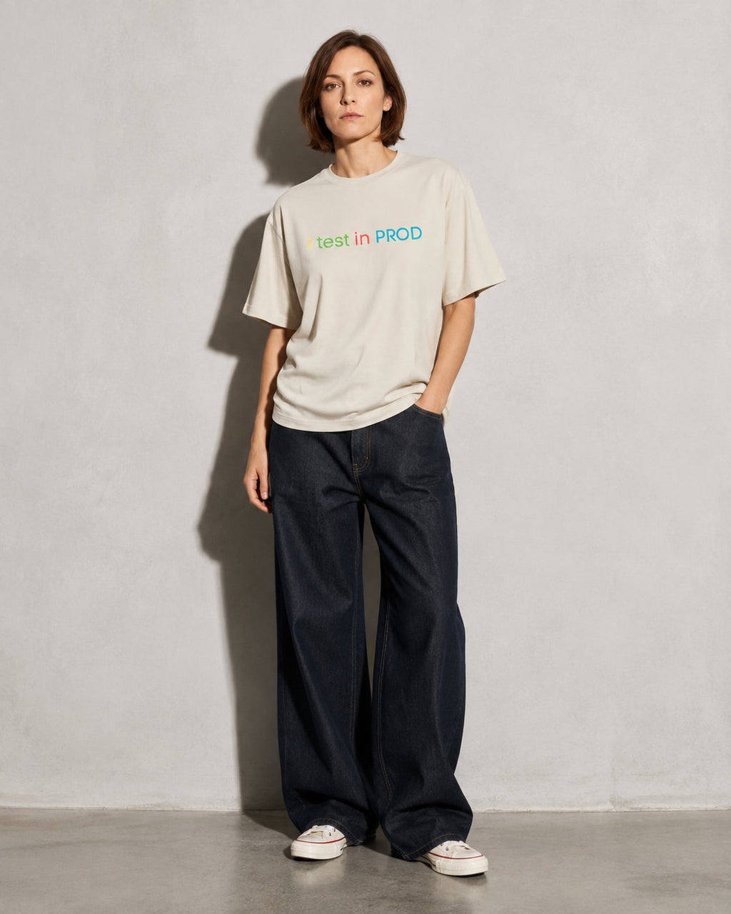 i test in PROD Premium Shirt — Ivory Model Full Body