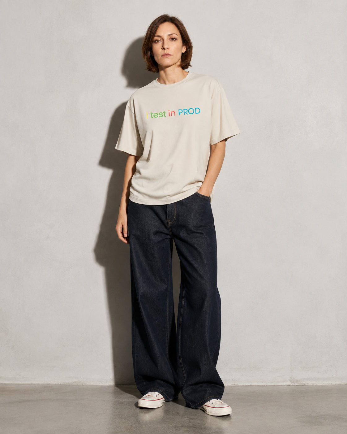 i test in PROD Premium Shirt — Ivory Model Full Body