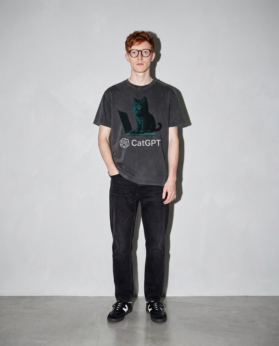 catGPT Premium Shirt — Pepper Model Full Body
