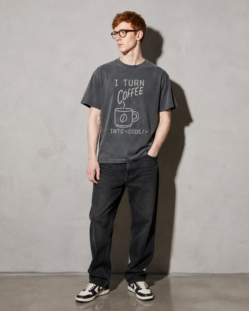 i turn coffee into code Premium Shirt — Pepper Model Full Body
