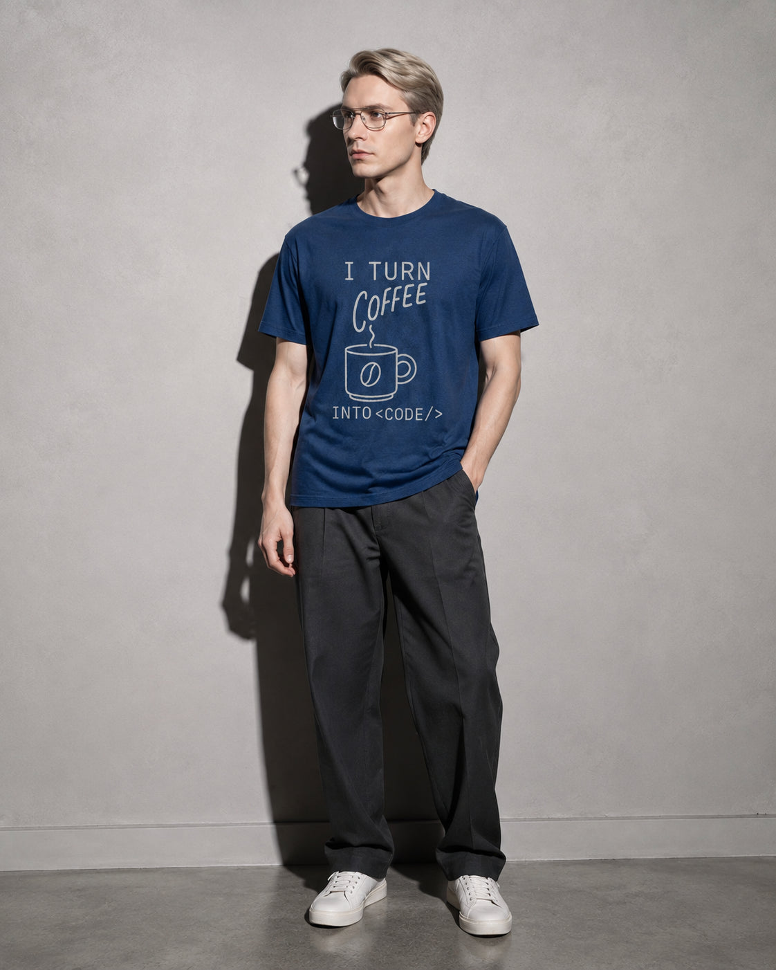i turn coffee into code Premium Shirt — True Navy Model Full Body