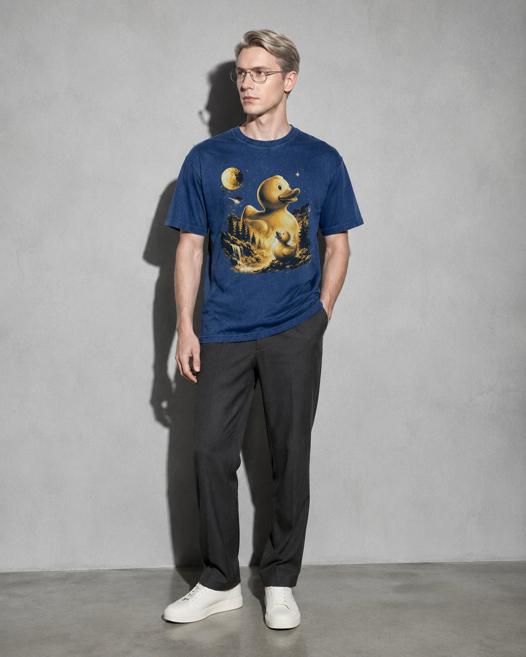 Debug Duck Midnight Premium Shirt — True Navy Model Full Body