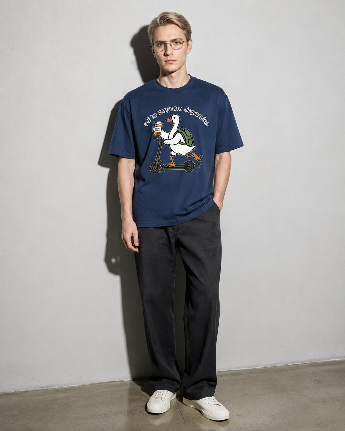 Off To Regulate Dopamine Premium Shirt — True Navy Model Full Body