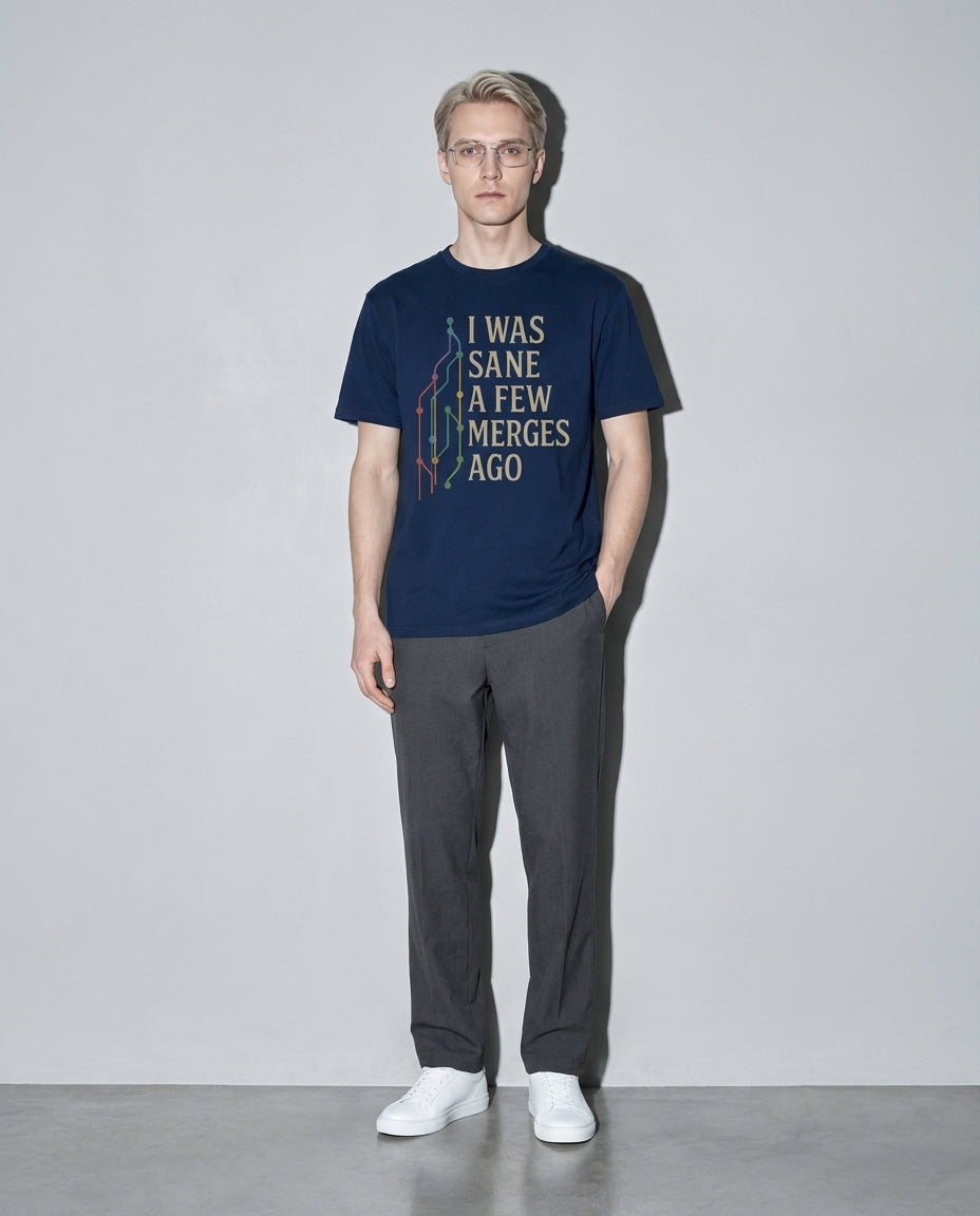 i was sane few merges ago Premium Shirt — True Navy Model Full Body
