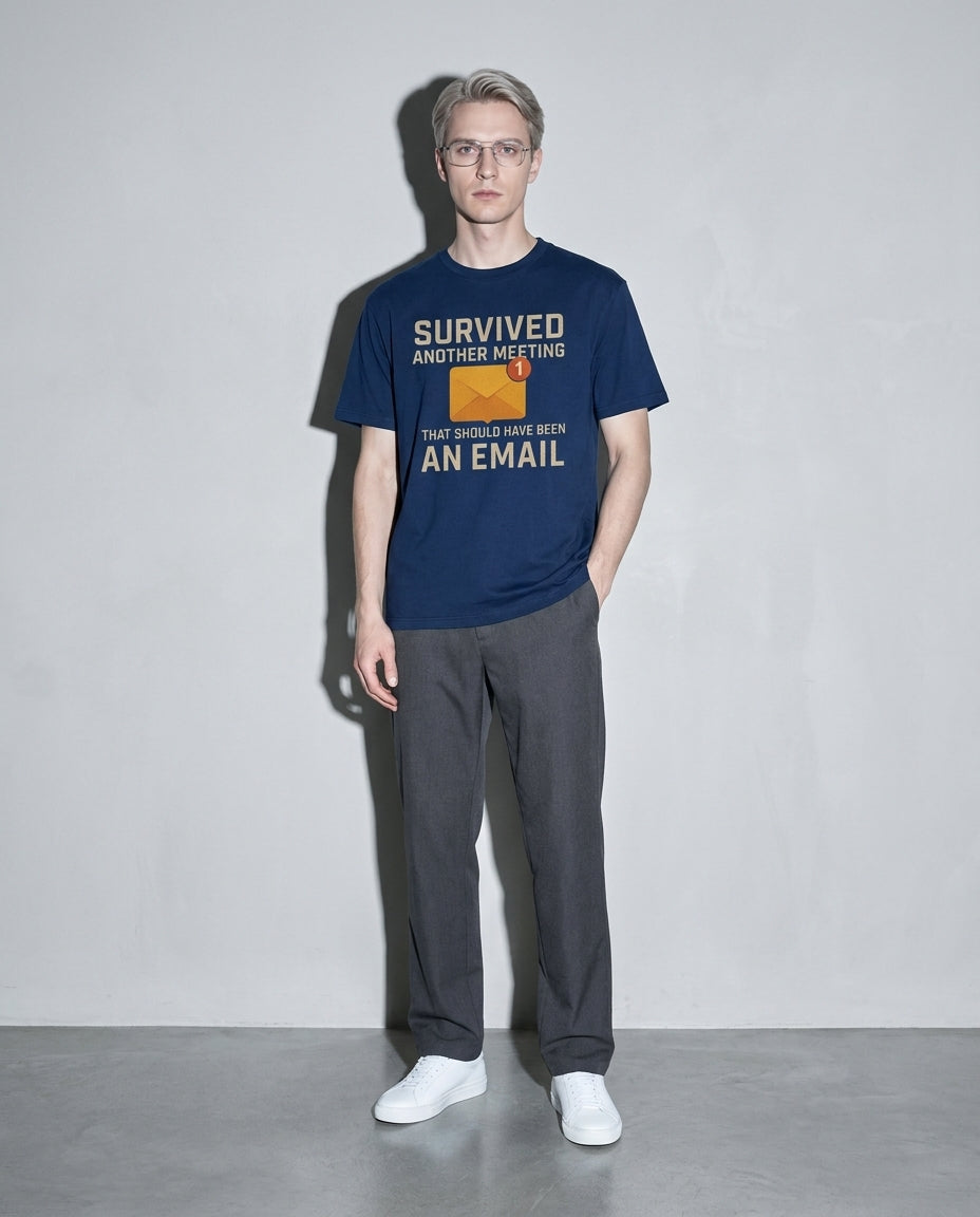 survived another meeting Premium Shirt — True Navy Model Full Body