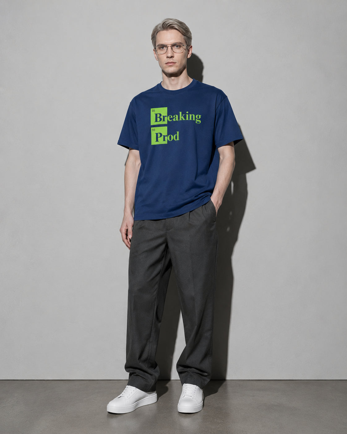 Breaking Prod Premium Shirt — True Navy Model Full Body