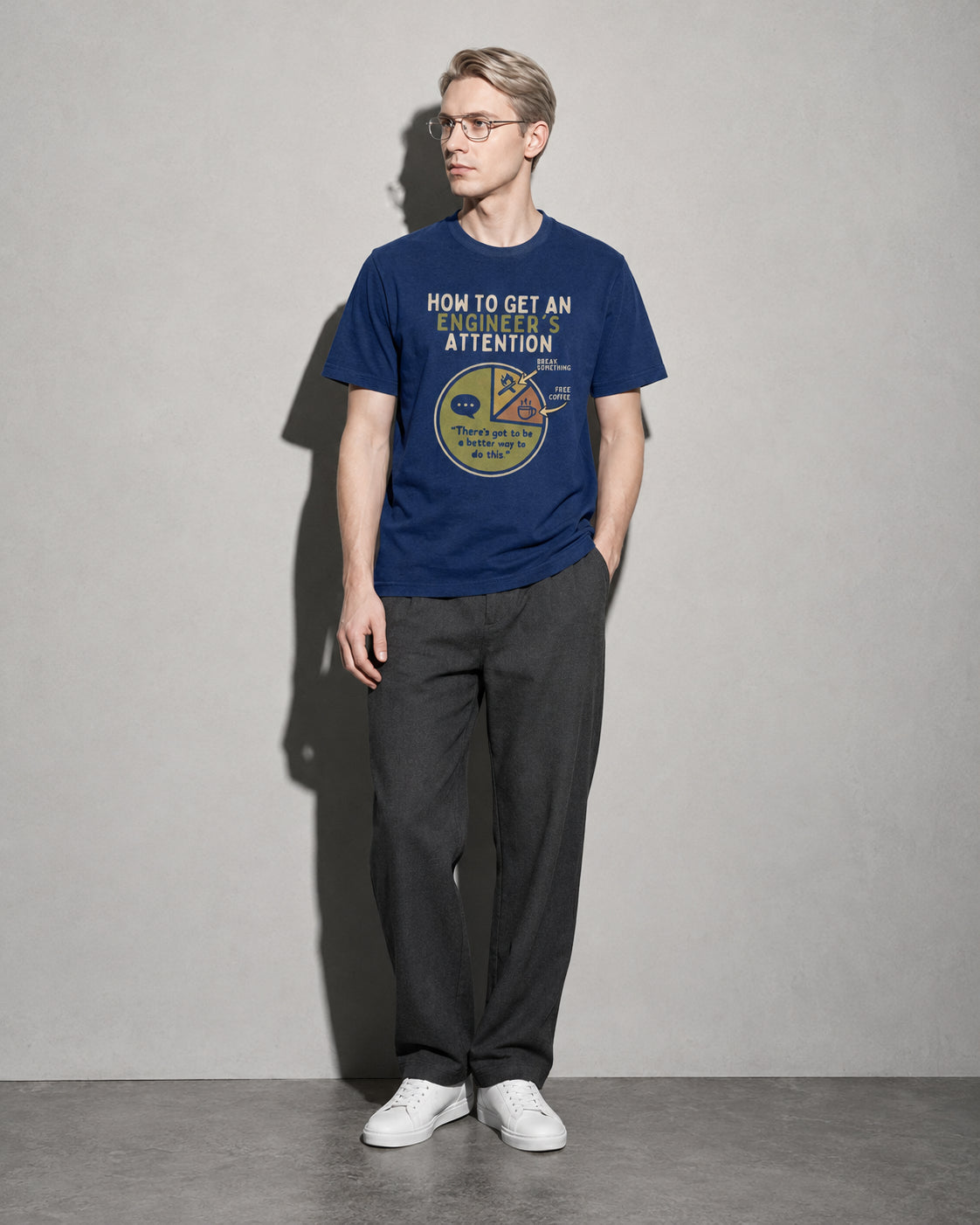 engineer's attention Premium Shirt — True Navy Model Full Body
