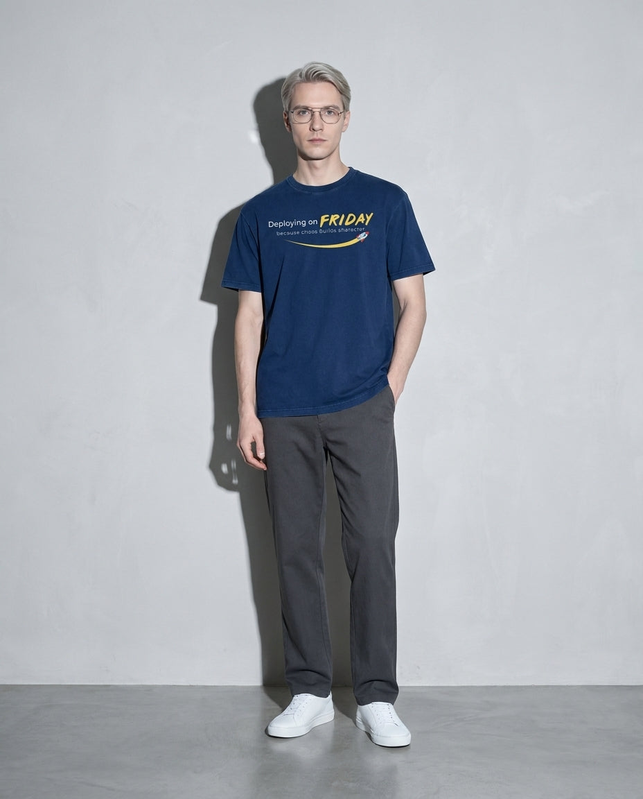 chaos builds character Premium Shirt — True Navy Model Full Body