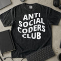 Anti Social Coders Club Shirt in Black, Comfort Colors 1717 tee flat lay