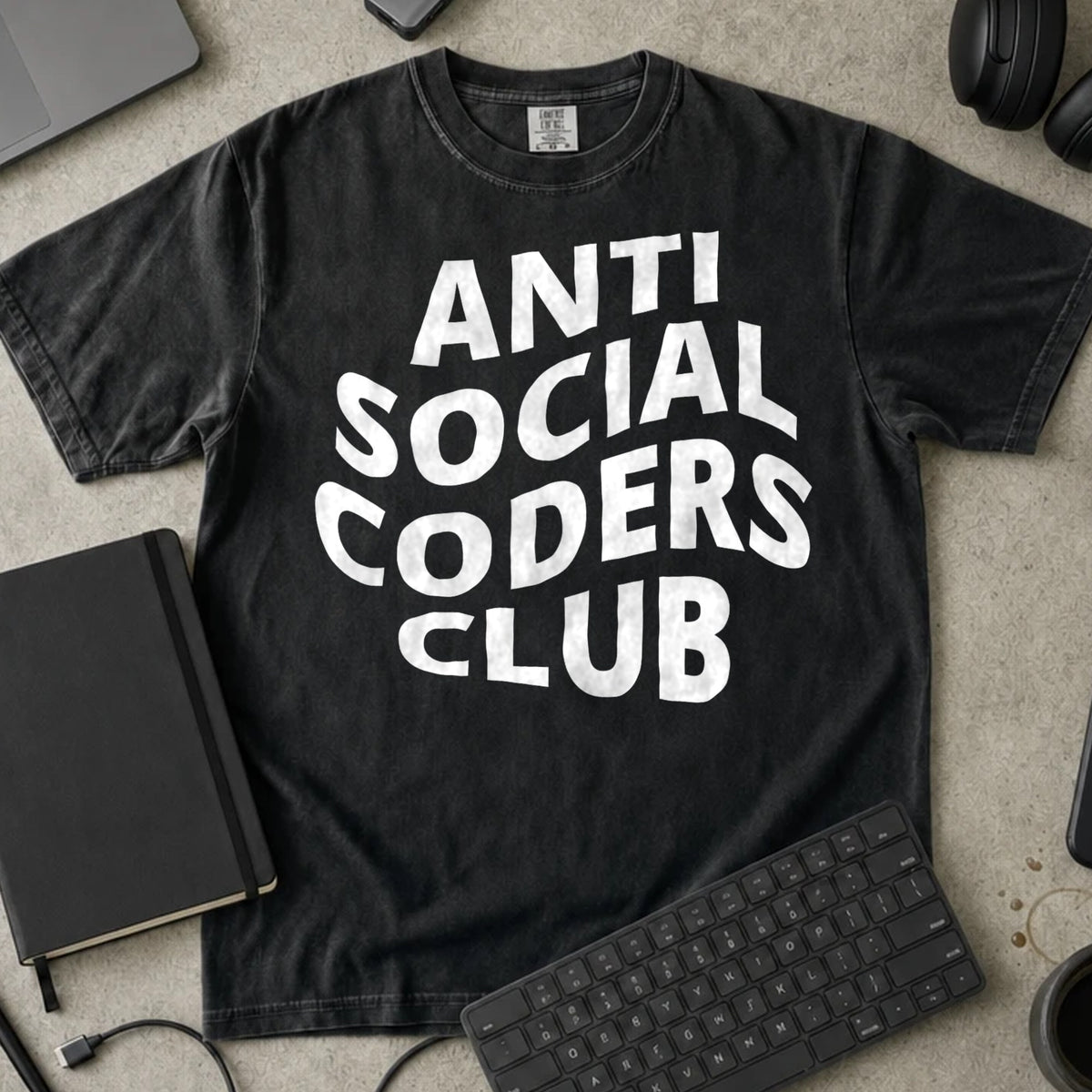 Anti Social Coders Club Shirt in Black, Comfort Colors 1717 tee flat lay