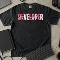 Developer Mom Shirt in Black, Comfort Colors 1717 tee flat lay