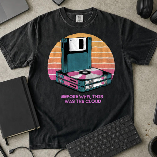 Before Wi-Fi This Was the Cloud Shirt in Black, Comfort Colors 1717 tee flat lay