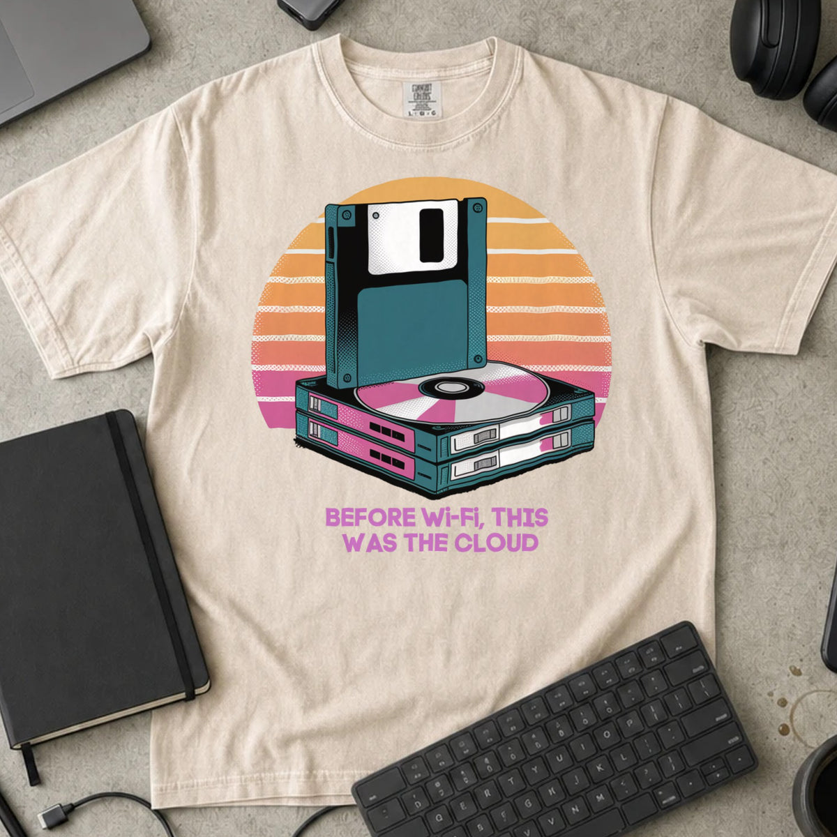 Before Wi-Fi This Was the Cloud Shirt in Ivory, Comfort Colors 1717 tee flat lay