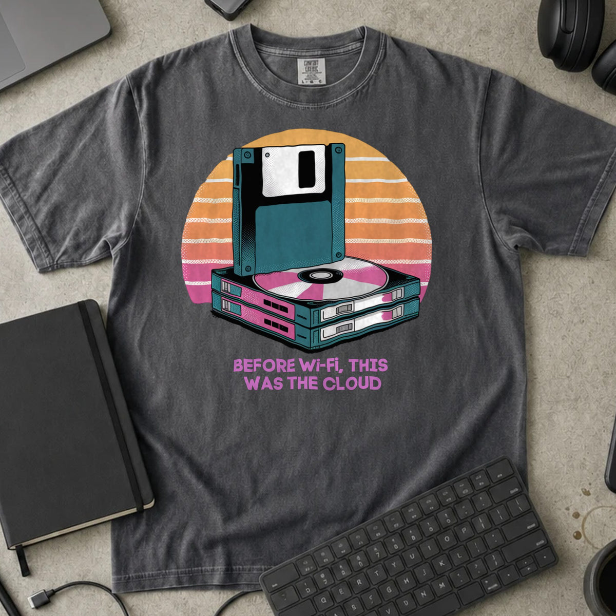 Before Wi-Fi This Was the Cloud Shirt in Pepper, Comfort Colors 1717 tee flat lay
