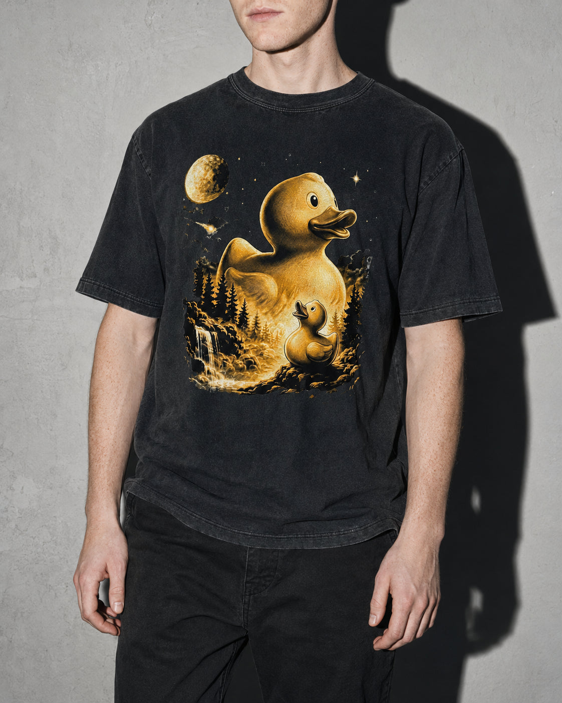 Debug Duck Midnight Premium Shirt — Black Model Zoom Hero
