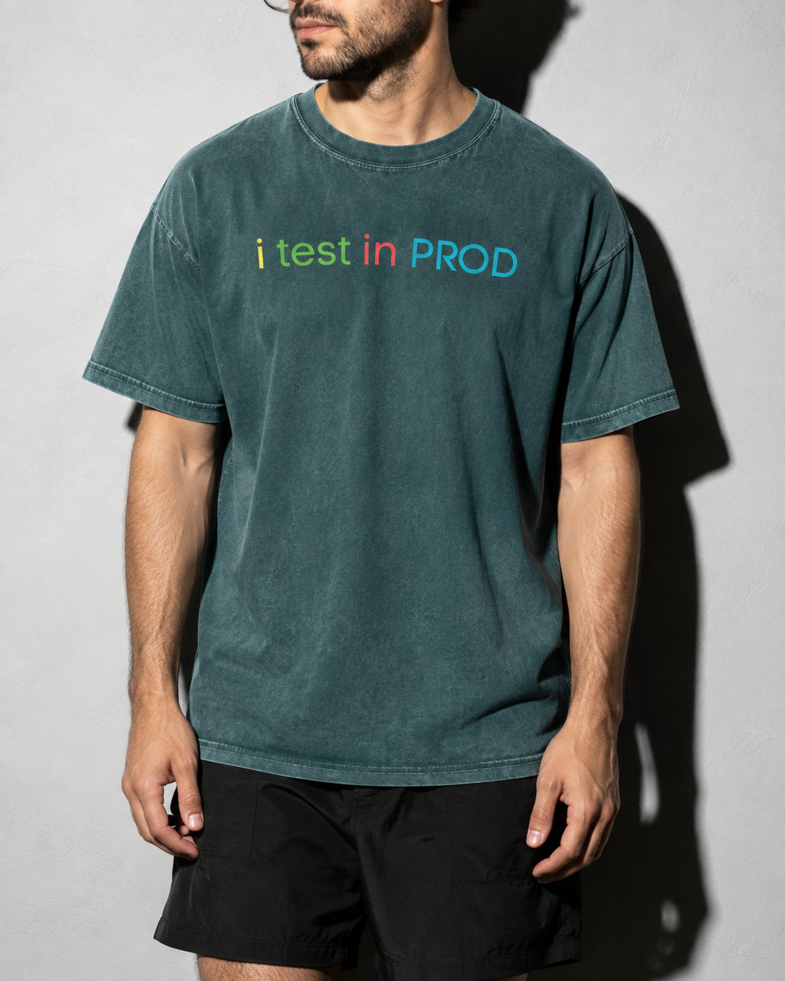 i test in PROD Premium Shirt — Blue Spruce Model Zoom Hero