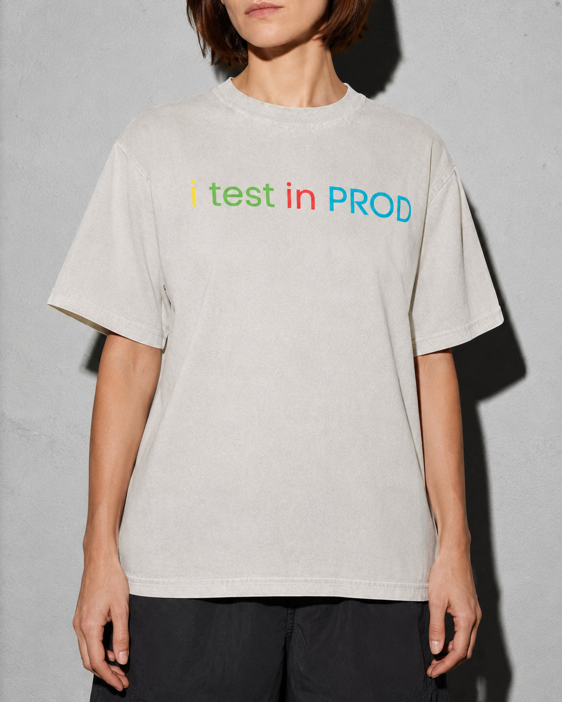 i test in PROD Premium Shirt — Ivory Model Zoom Hero