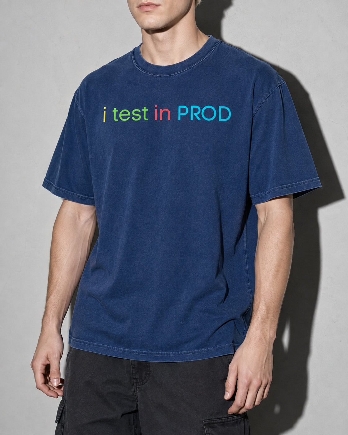 i test in PROD Premium Shirt — True Navy Model Zoom Hero