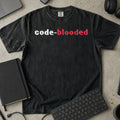 Code Blooded Shirt in Black, Comfort Colors 1717 tee flat lay