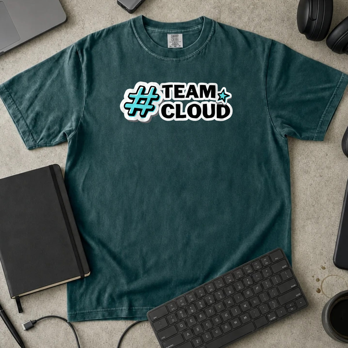 Team Cloud Shirt in Blue Spruce, Comfort Colors 1717 tee flat lay