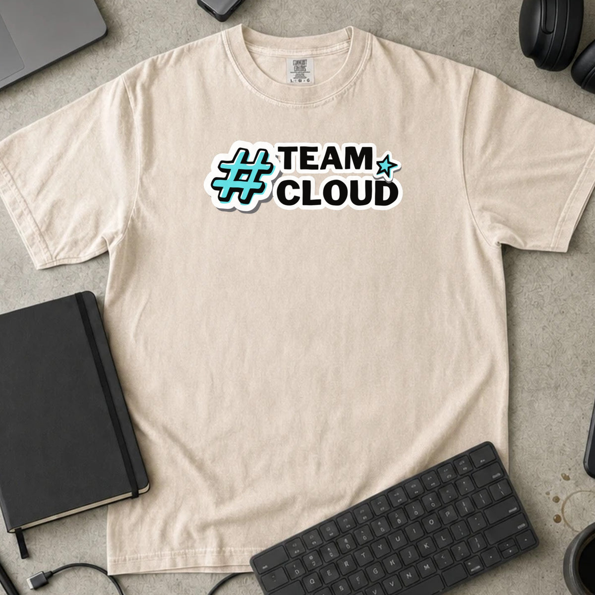 Team Cloud Shirt in Ivory, Comfort Colors 1717 tee flat lay