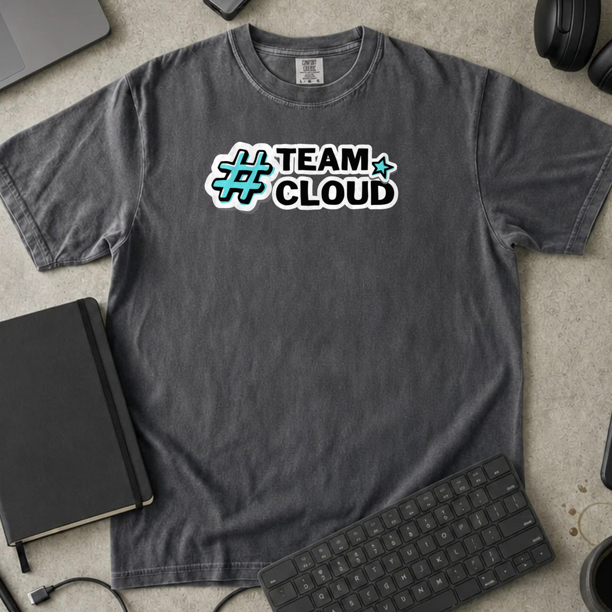 Team Cloud Shirt in Pepper, Comfort Colors 1717 tee flat lay