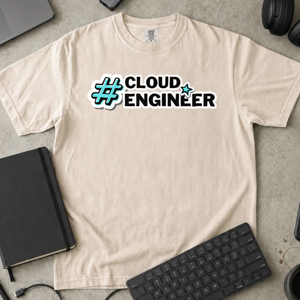 Cloud Engineer Hashtag Shirt in Ivory, Comfort Colors 1717 tee flat lay