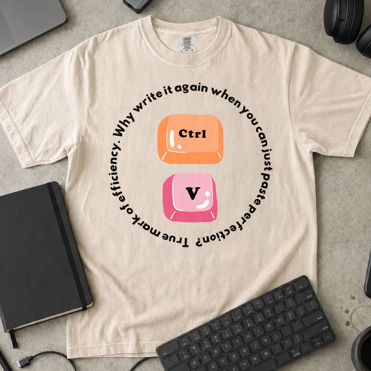 Ctrl V Why Write It Again Shirt in Ivory, Comfort Colors 1717 tee flat lay