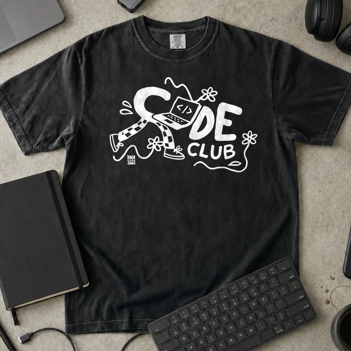Code Club Shirt in Black, Comfort Colors 1717 tee flat lay